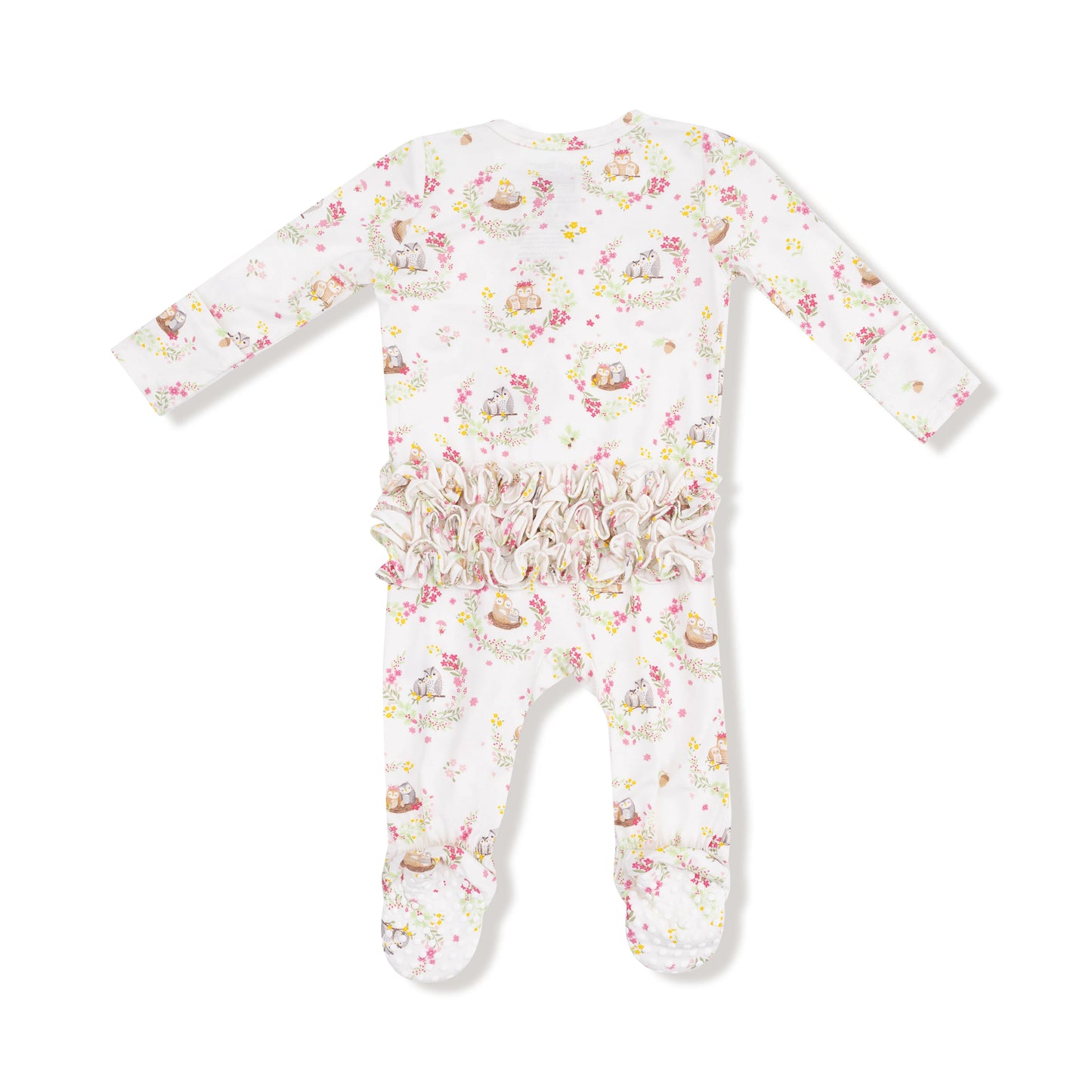 Floral Owl Families Ruffle Footie