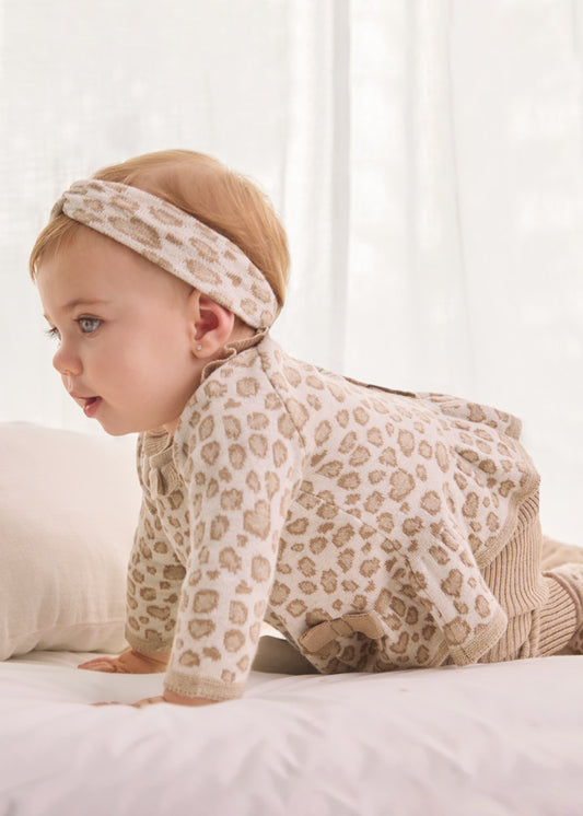 Newborn Girl Cheetah 3pc Knit Set
