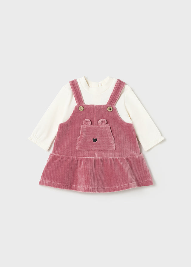 Pink Bear Motif Overall Dress