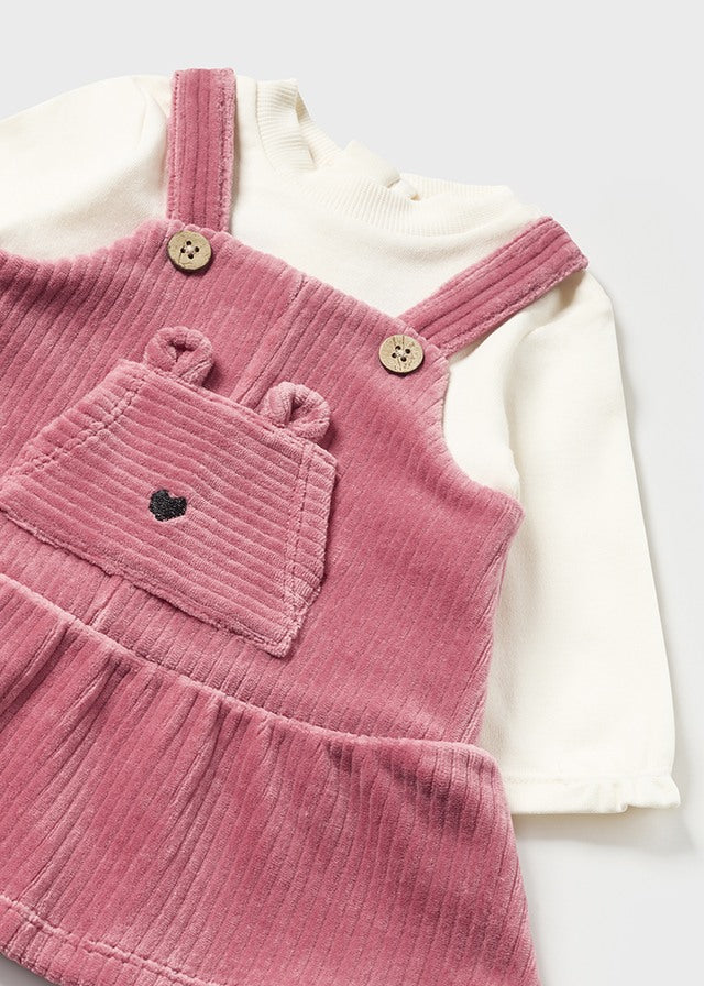 Pink Bear Motif Overall Dress