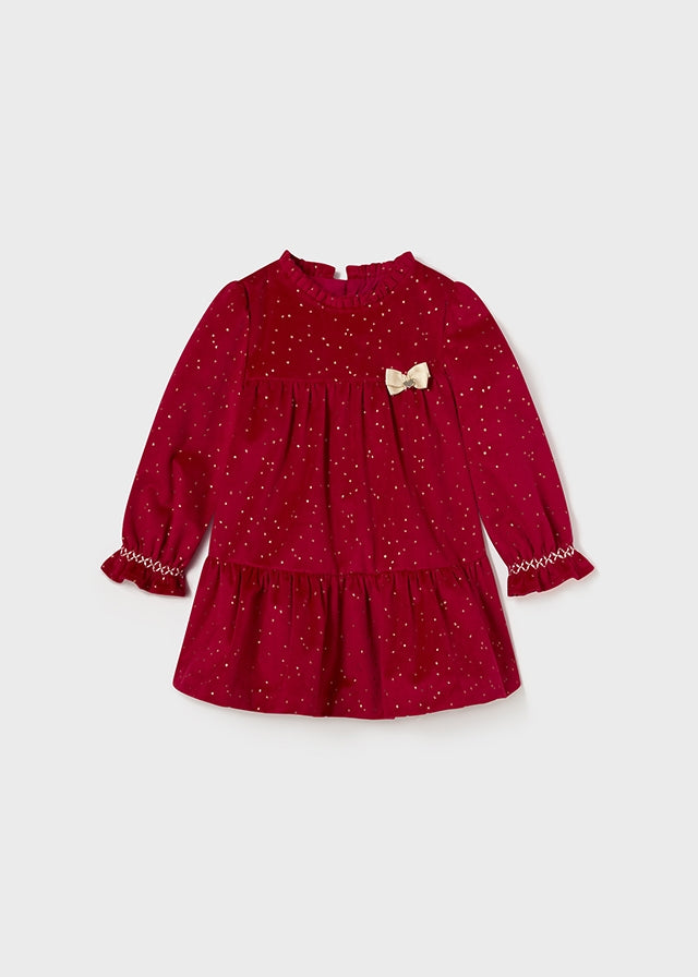 Red Gold Velvet Ruffle Dress