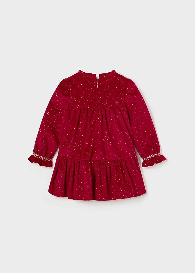 Red Gold Velvet Ruffle Dress