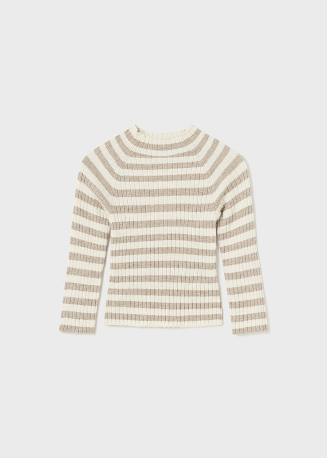 Infant Girl's Striped Turtleneck, Taupe
