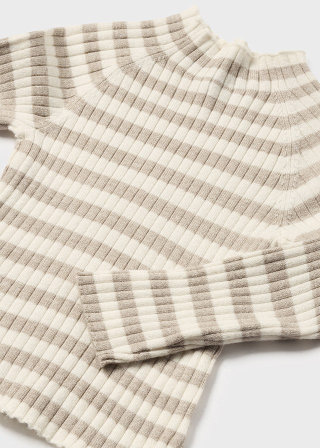 Infant Girl's Striped Turtleneck, Taupe