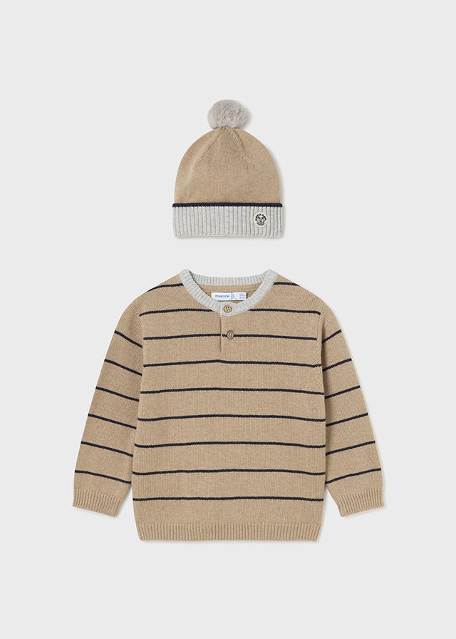 Infant's Striped Sweater with Hat