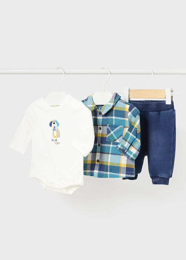 Infant's 3 Piece Checked Set, Blue