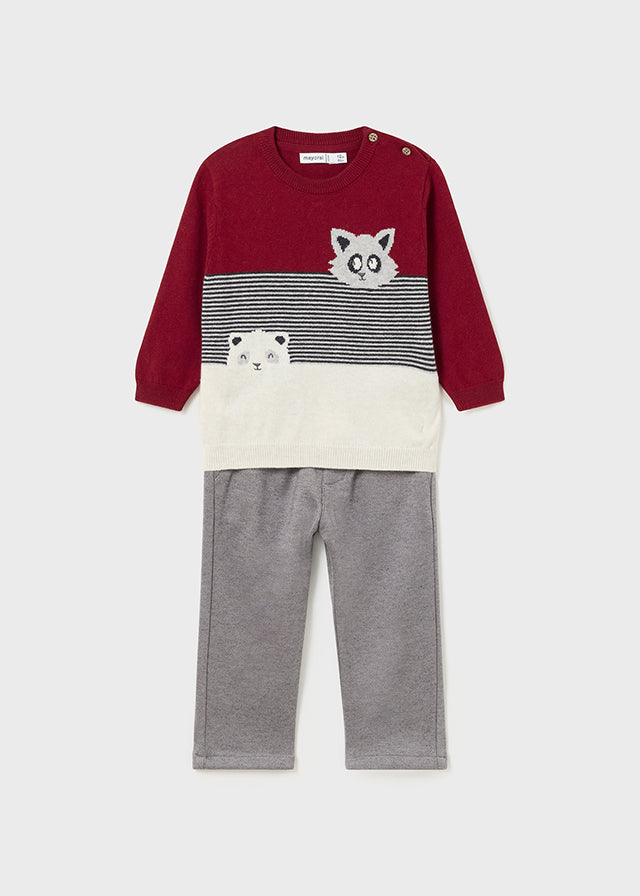 Infant's Animal Sweater and Pants Set, Cherry