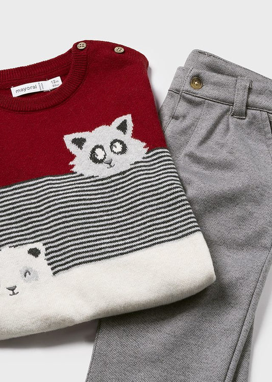 Infant's Animal Sweater and Pants Set, Cherry