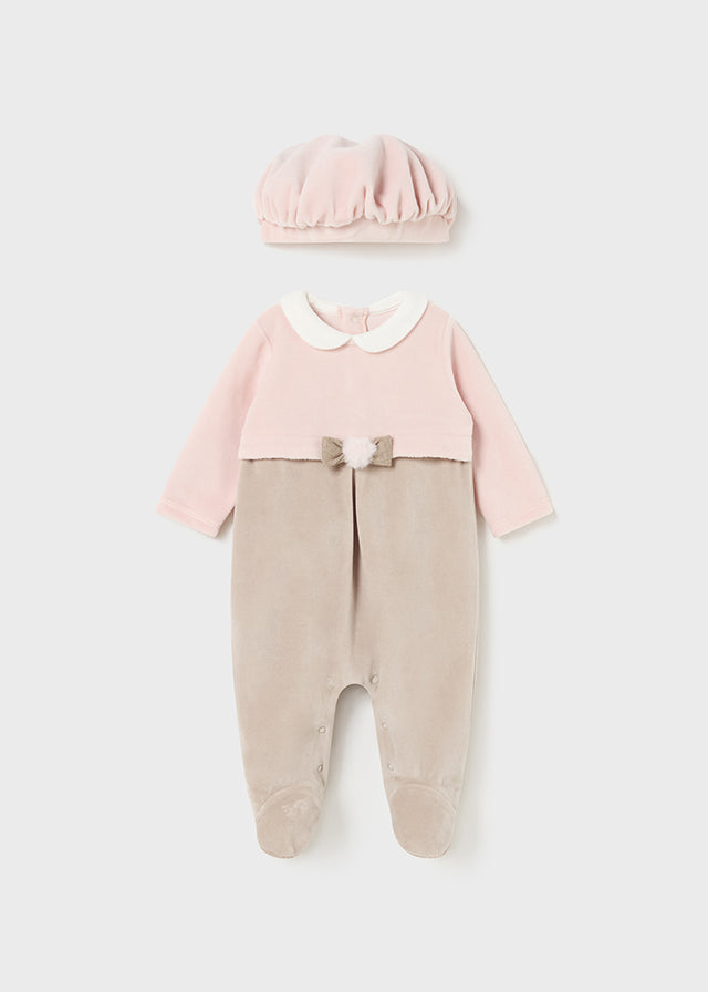 Newborn's Bodysuit with Beret, Blush