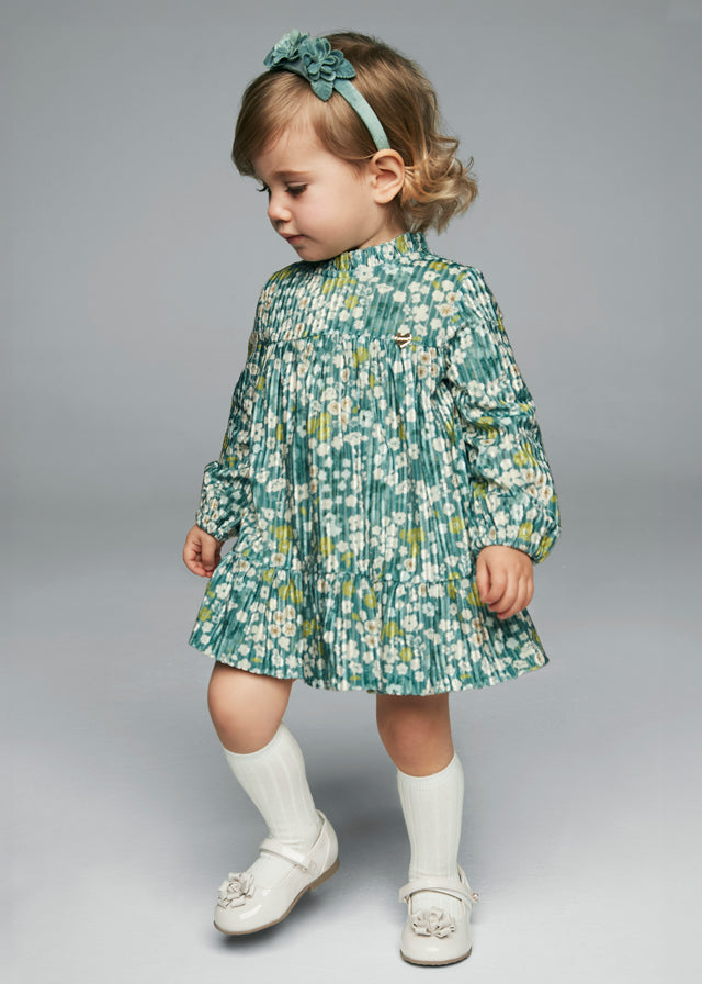 Baby Girl Floral Sage Velvet Dress
