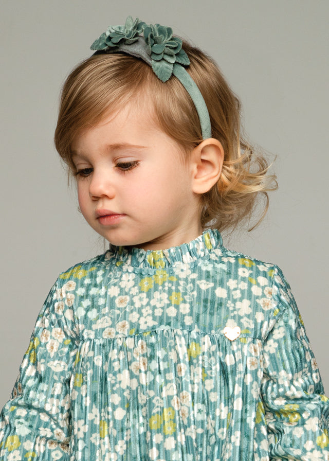 Baby Girl Floral Sage Velvet Dress