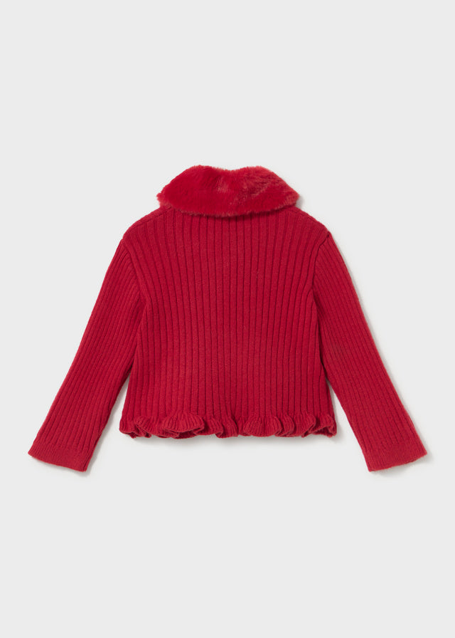 Infant Girl Red Faux Fur Cardigan