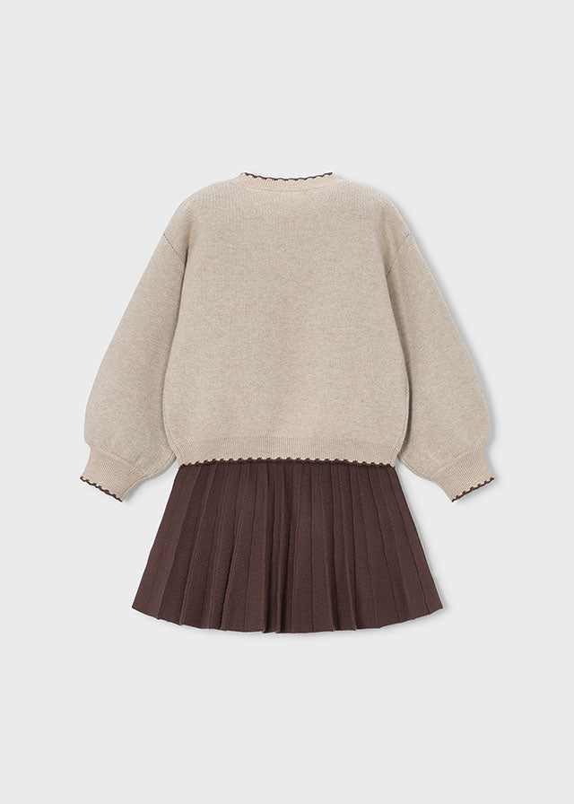 Girls Coffee Tricot Skirt Set