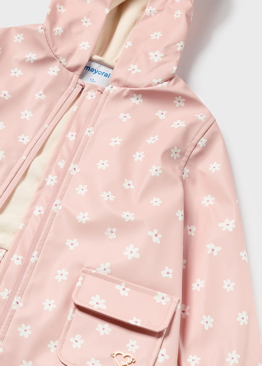 Pink Flower Printed Rain Jacket