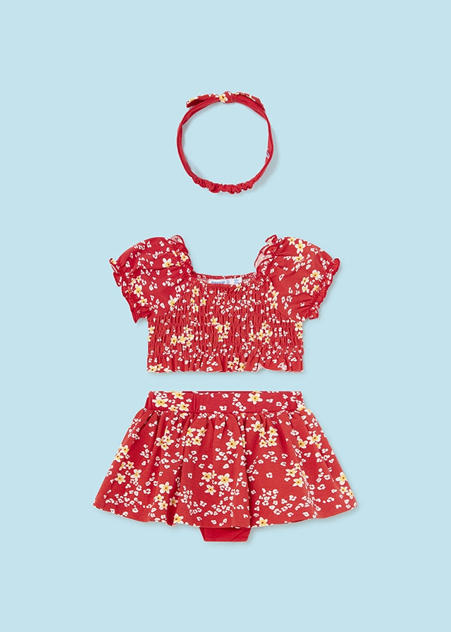 Red & White Floral 3 Piece Set