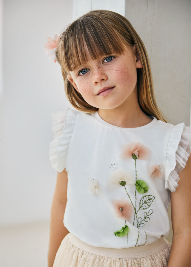 Girls Embroidered Flower Shirt