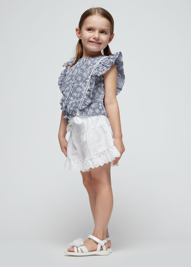 Girls Blue Striped Poplin Top