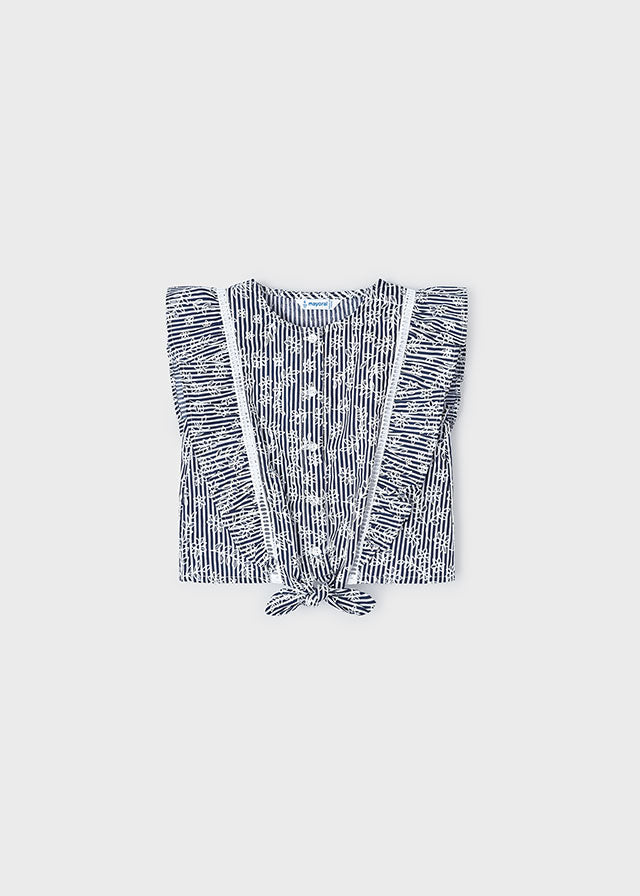Girls Blue Striped Poplin Top