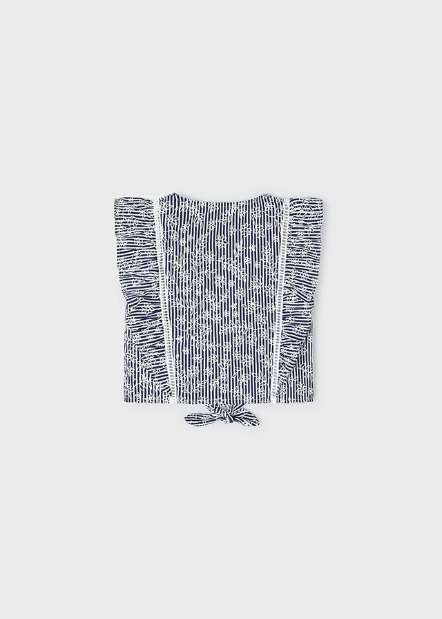 Girls Blue Striped Poplin Top