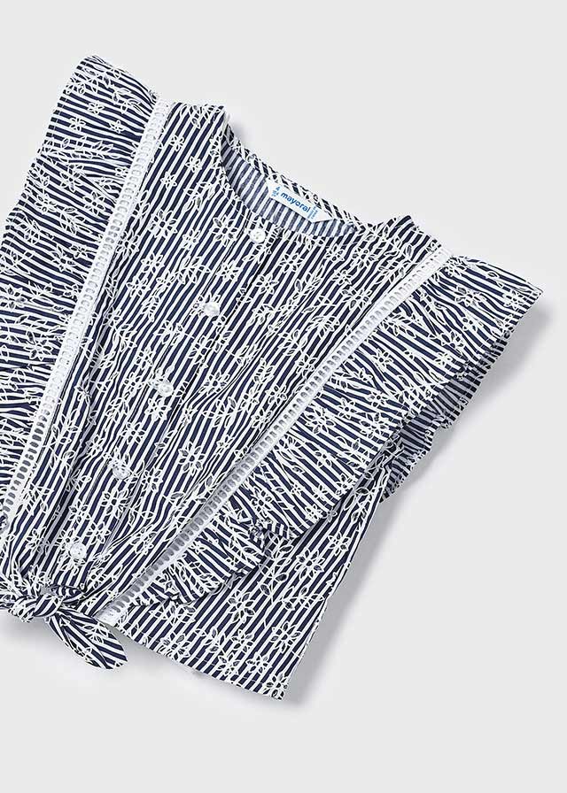 Girls Blue Striped Poplin Top