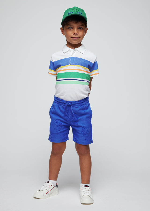 Boys Blue Palm Tree Gathered Shorts