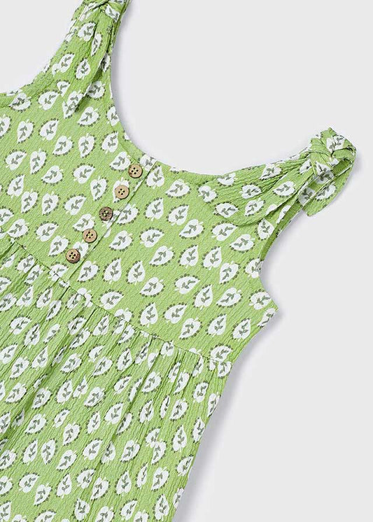 Girls Green Leaf Printed Romper
