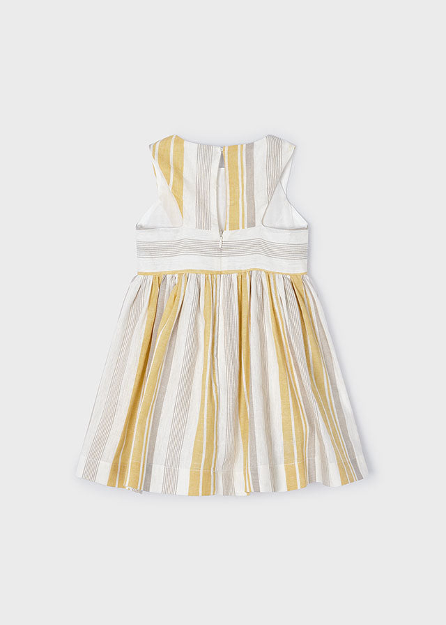 Girls Yellow Striped Linen Dress