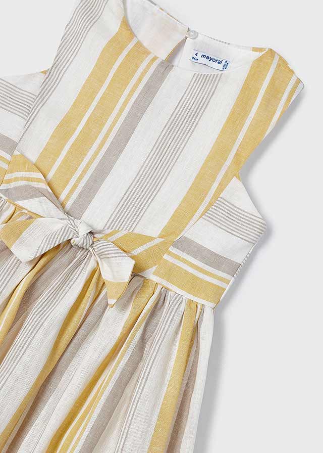 Girls Yellow Striped Linen Dress