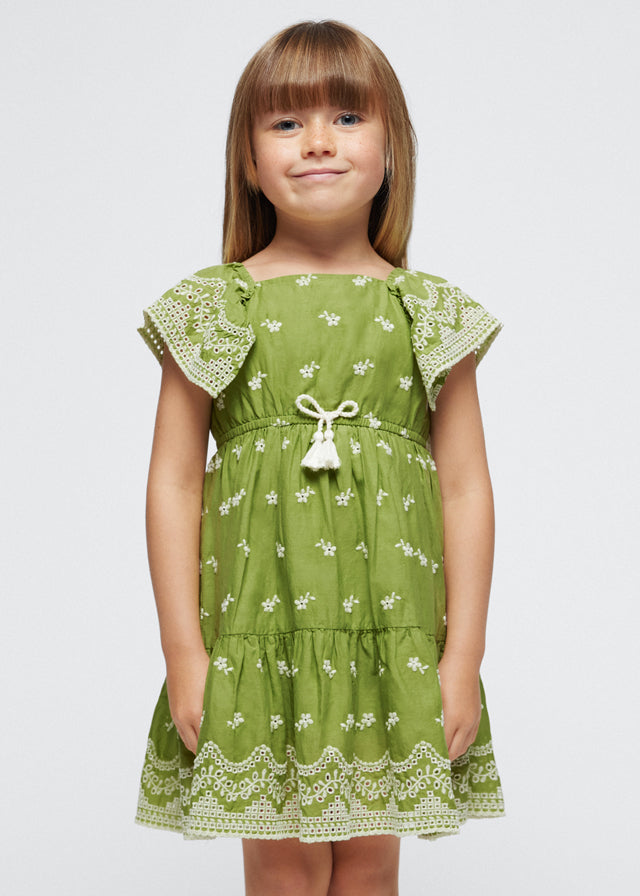 Girls Green Embroidered Dress