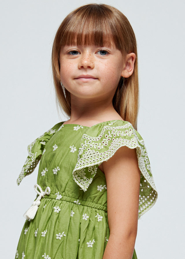 Girls Green Embroidered Dress