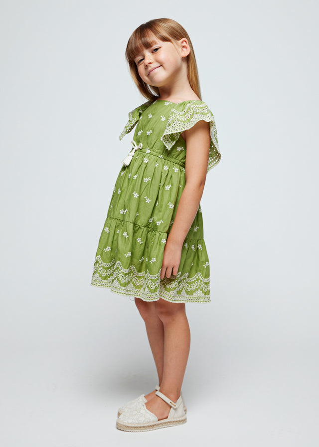 Girls Green Embroidered Dress