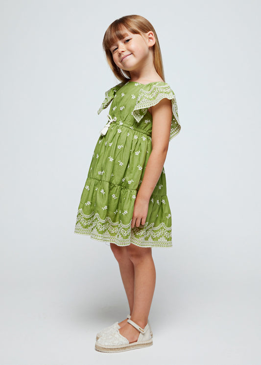Girls Green Embroidered Dress