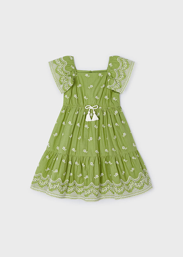 Girls Green Embroidered Dress