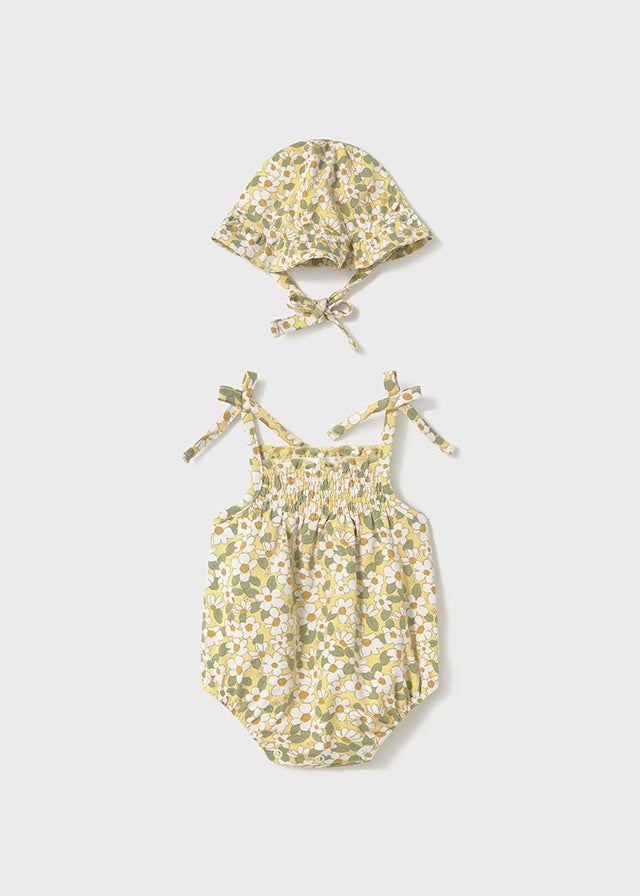 NB Girl Floral Dungaree w/Hat