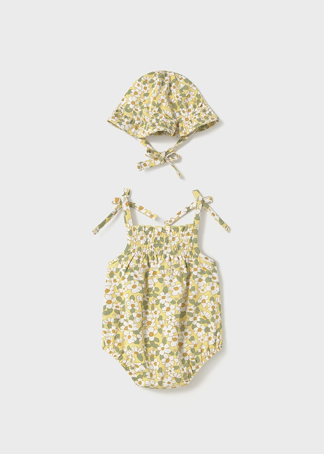 NB Girl Floral Dungaree w/Hat