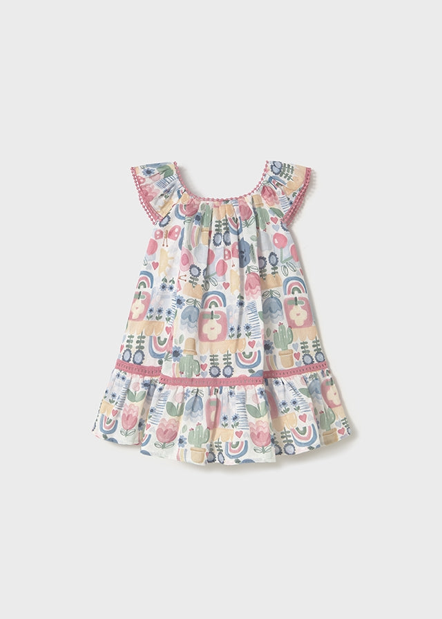 Newborn Girl Printed Dress w/ Trimmings
