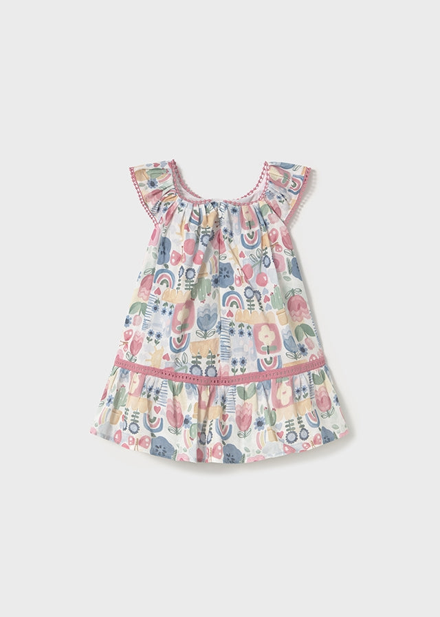 Newborn Girl Printed Dress w/ Trimmings