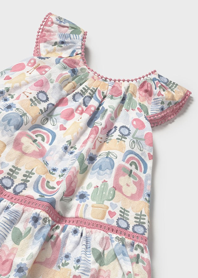 Newborn Girl Printed Dress w/ Trimmings