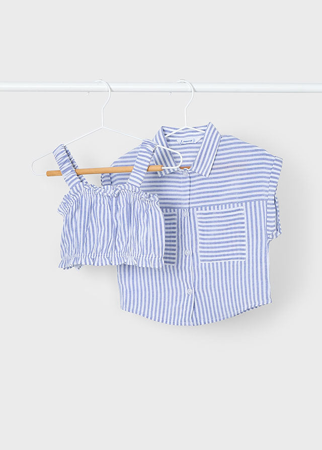 Girls Striped Blouse with Overshirt
