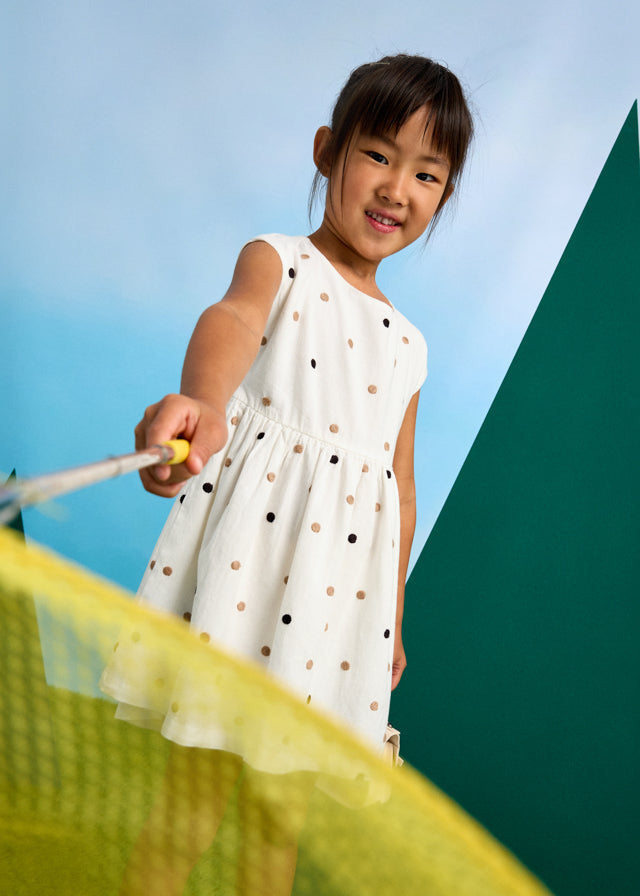 Girl's Embroidered Polka Dots Dress