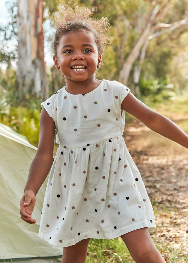 Girl's Embroidered Polka Dots Dress