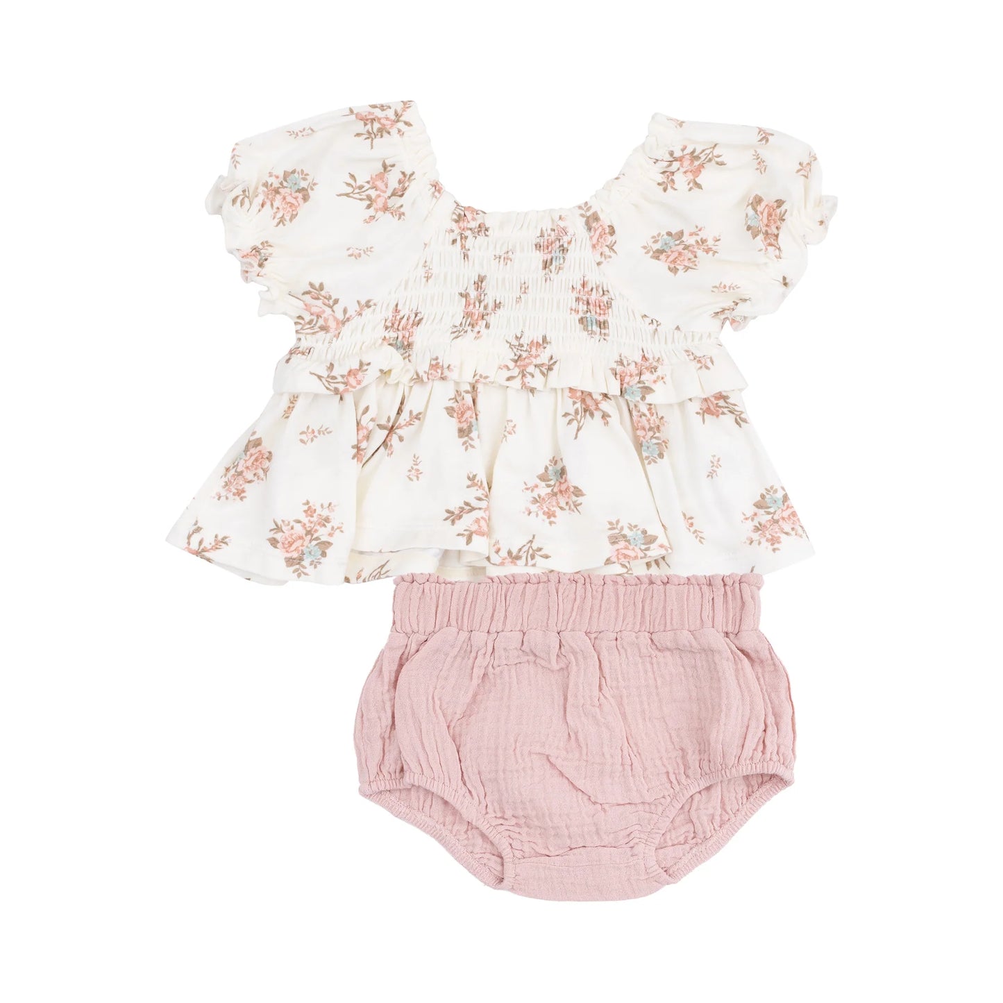 Smocked Rose Blouse and Muslin Boomers Set