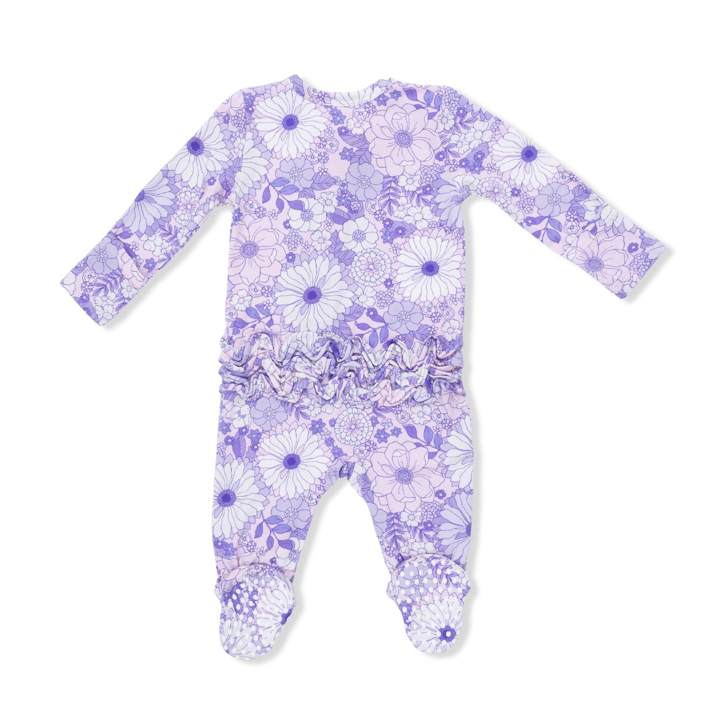Lavender Floral 2 Way Ruffle Back Footie