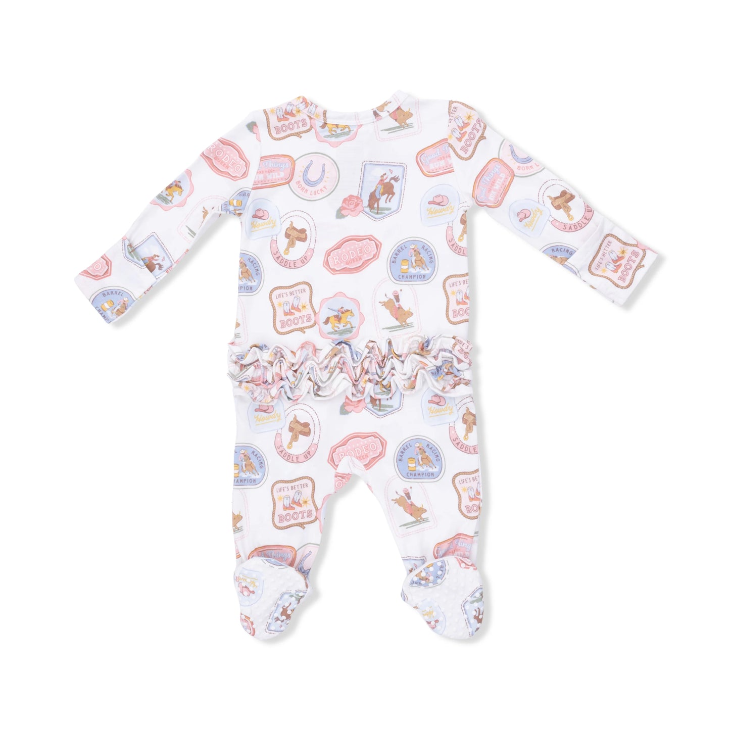 Pink Rodeo Patches Ruffle Back Footie