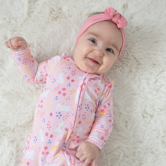 Pink Bunny Meadow Footie