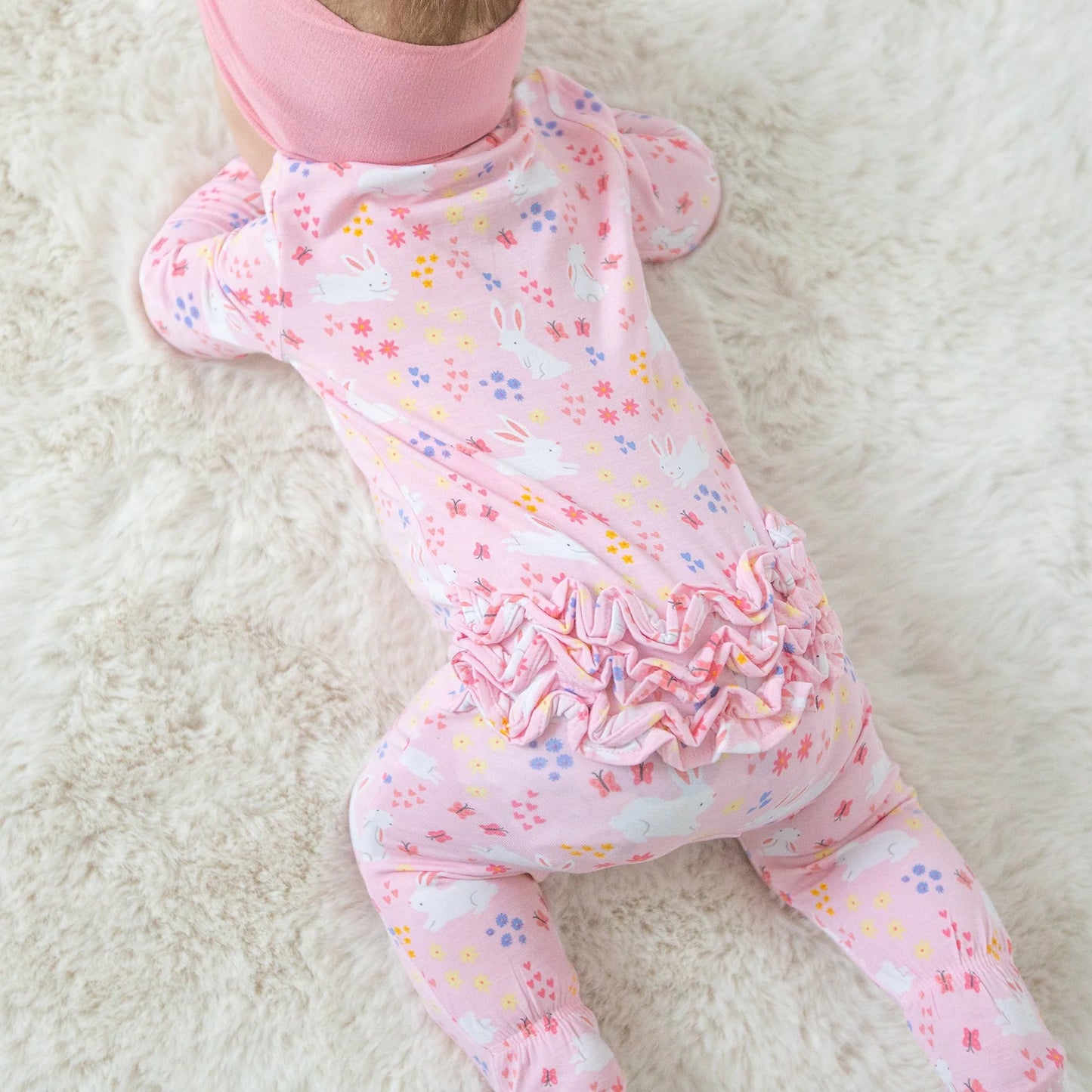 Pink Bunny Meadow Footie