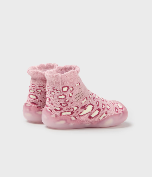 Kitty Cheetah Print Rubber Soft Sole Socks Prints