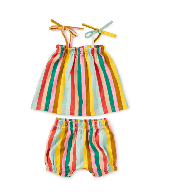 Infant Girl Tie Shoulder Striped Set