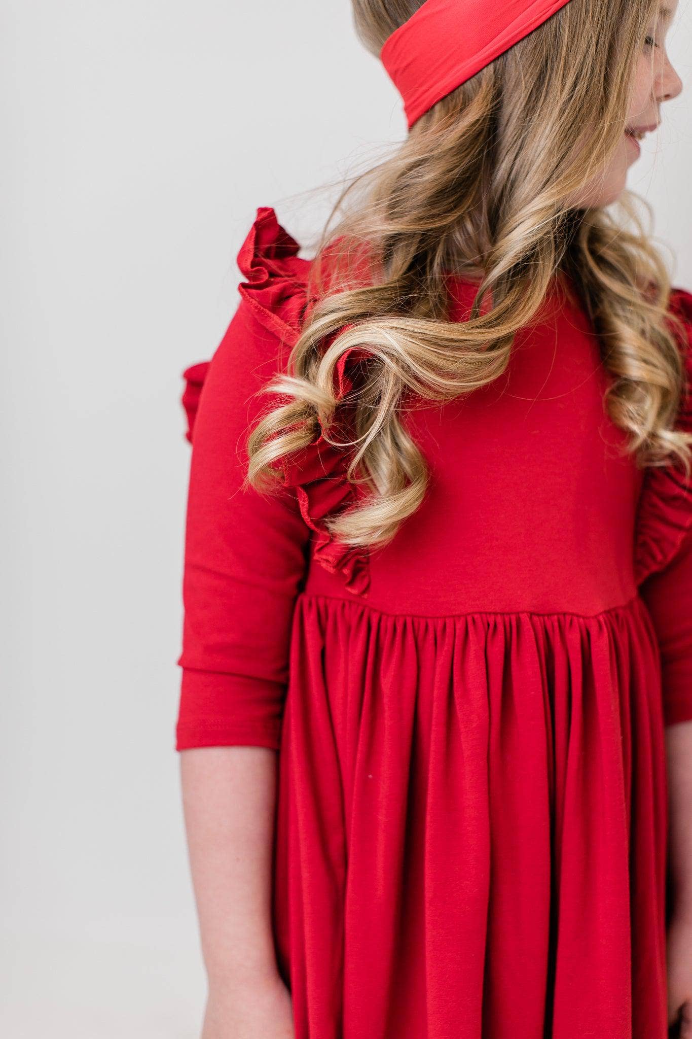 Girl's Red Twirl Ruffle Dress