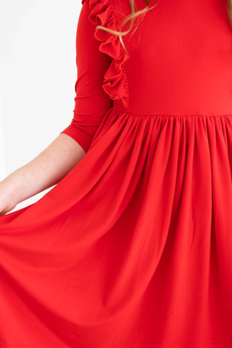 Girl's Red Twirl Ruffle Dress
